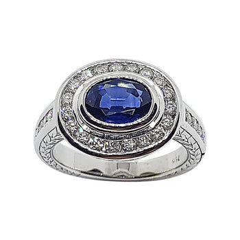 SJ6086 - Blue Sapphire with Diamond Ring Set in 18 Karat White Gold Settings