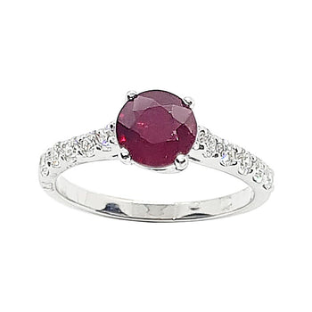 SJ2545 - Round-cut ruby with Diamond Ring Set in 18 Karat White Gold Settings