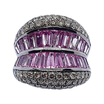 SJ2186 - Pink Sapphire with Brown Diamond Ring Set in 18 Karat White Gold Settings