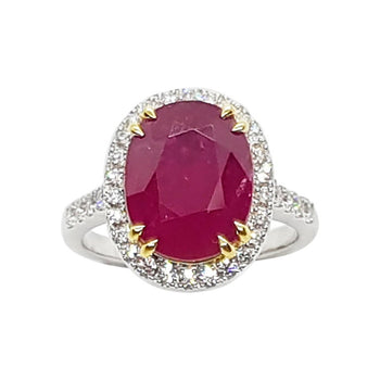 SJ6216 - Ruby with Diamond Ring Set in 18 Karat White Gold Setting