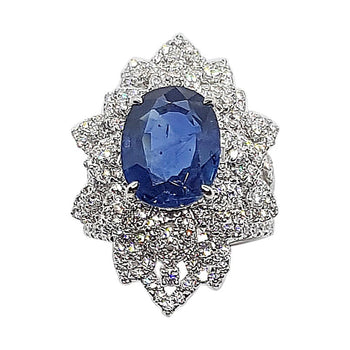 SJ1648 - Blue Sapphire with Diamond Ring Set in 18 Karat White Gold Settings