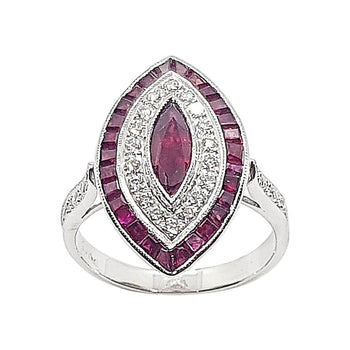 SJ2350 - Marquise Ruby with Diamond Ring Set in 18 Karat White Gold Setting