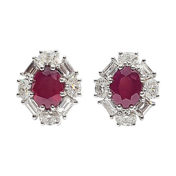 SJ1848 - Ruby with Diamond Earrings Set in 18 Karat White Gold Settings