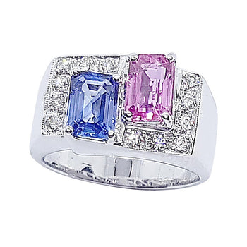 SJ2174 - Blue Sapphire, Pink Sapphire with Diamond Ring in 18 Karat White Gold Settings