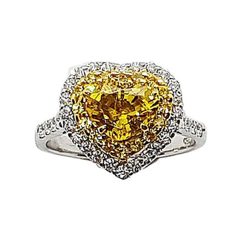 SJ2546 - Heart Shape Yellow Sapphire with Diamond Ring Set in 18 Karat White Gold