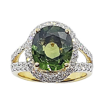 SJ6131 - Green Sapphire with Diamond Ring Set in 18 Karat Gold Settings