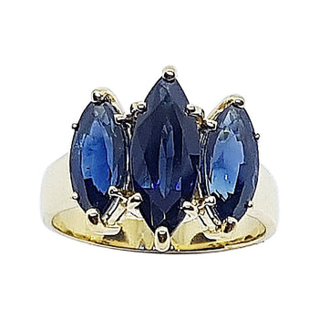 SJ1968 - Marquise Blue Sapphire Ring Set in 18 Karat Gold Settings