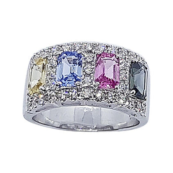 SJ6169 - Multi-Color Sapphire with Diamond Ring Set in 18 Karat White Gold Settings