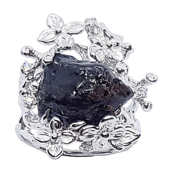 SJ1890 - Meteorite with Diamond Ring Set in 18 Karat White Gold Settings