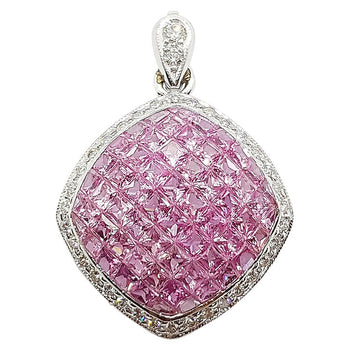 SJ1766 - Pink Sapphire with Diamond Pendant Set in 18 Karat White Gold Settings