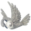 SJ1686 - South Sea Pearl with Grey and Brown Diamond Swan Brooch 18 Karat White Gold