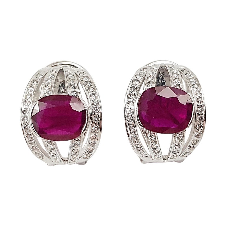 SJ1926 - Ruby with Diamond Earrings Set in 18 Karat White Gold Settings