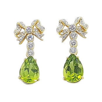 SJ6179 - Peridot with Diamond Bow Earrings Set in 18 Karat Gold Settings