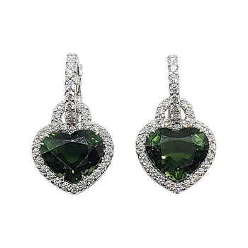 SJ1646 - Heart Shape Green Tourmaline with Diamond Earrings Set in 18 Karat White Gold