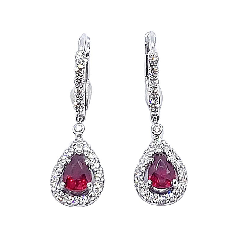 SJ6193 - Ruby with Diamond Earrings Set in 18 Karat White Gold Settings
