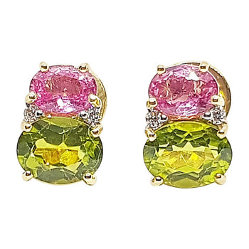 SJ1906 - Pink Sapphire and Peridot with Diamond Earrings Set in 18 Karat Gold Settings