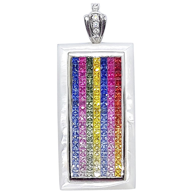 SJ1906 - Rainbow Colour Sapphire with Diamond Pendant Set in 18 Karat White Gold Settings