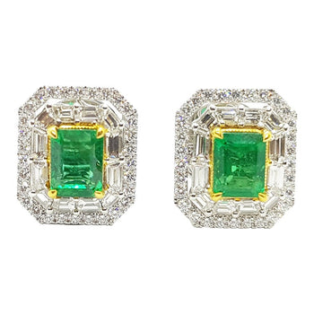 SJ1599 - Emerald with Diamond Earrings Set in 18 Karat White Gold Settings