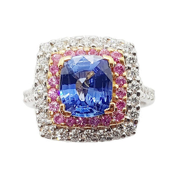 SJ1619 - Blue Sapphire with Pink Sapphire and Diamond Ring Set in 18 Karat White Gold