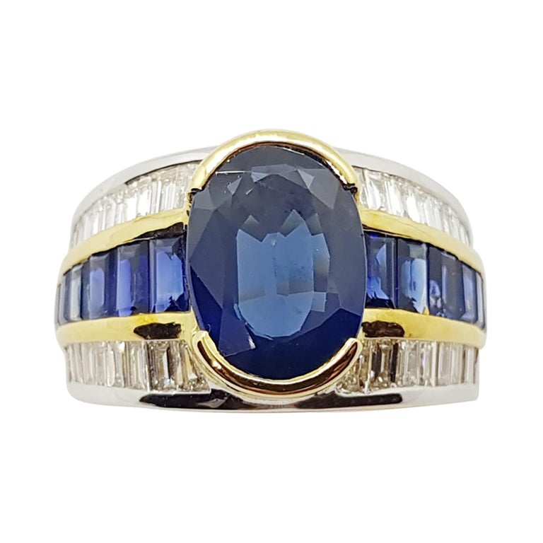 SJ1517 - Blue Sapphire with Diamond Ring Set in 18 Karat Gold Settings