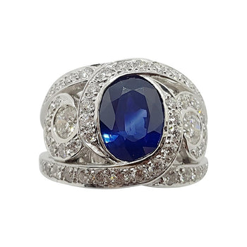 SJ1532 - Blue Sapphire with Diamond Ring Set in 18 Karat White Gold Settings