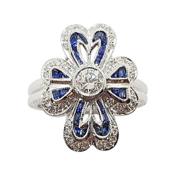 SJ1846 - Diamond with Blue Sapphire Ring Set in 18 Karat White Gold Settings