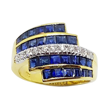 SJ1846 - Blue Sapphire with Diamond Ring Set in 18 Karat Gold Settings