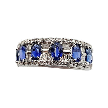 SJ1710 - Blue Sapphire with Diamond Ring Set in 18 Karat White Gold Settings