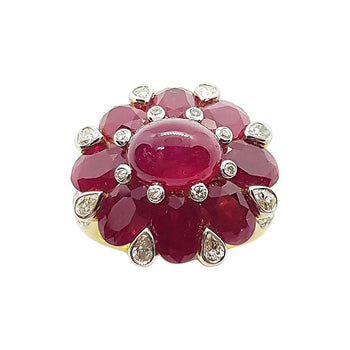 SJ1496 - Cabochon Ruby, Ruby with Diamond Ring Set in 18 Karat Gold Settings