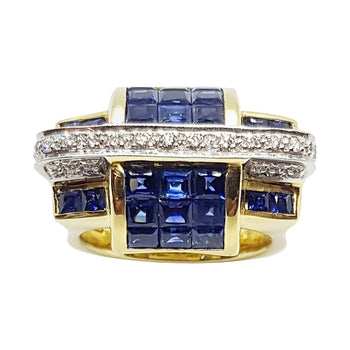 SJ1546 - Blue Sapphire with Diamond Ring Set in 18 Karat Gold Settings