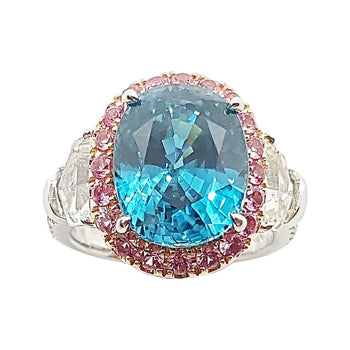 SJ1449 - Blue Zircon with Pink Sapphire, White Sapphire Ring set in 18 Karat White Gold