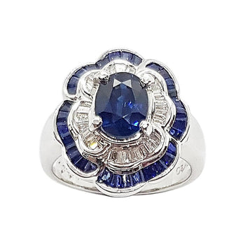 SJ1366 - Blue Sapphire with Diamond Ring Set in 18 Karat White Gold Settings