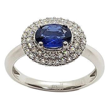 SJ1952 - Blue Sapphire with Diamond Ring Set in 18 Karat White Gold Settings