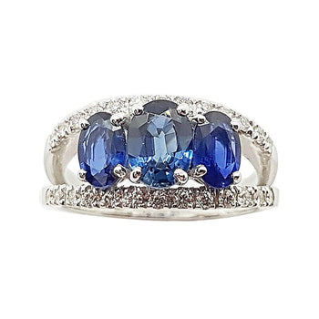 SJ6082 - Blue Sapphire with Diamond Ring Set in 18 Karat White Gold Settings