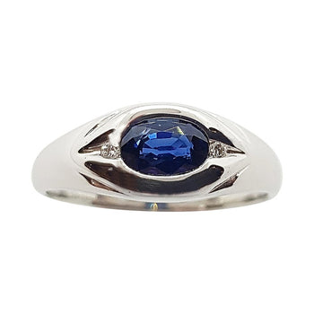 SJ1914 - Blue Sapphire with Diamond Ring Set in 18 Karat White Gold Settings