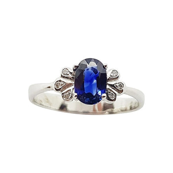 SJ1935 - Blue Sapphire with Diamond Ring Set in 18 Karat White Gold Settings