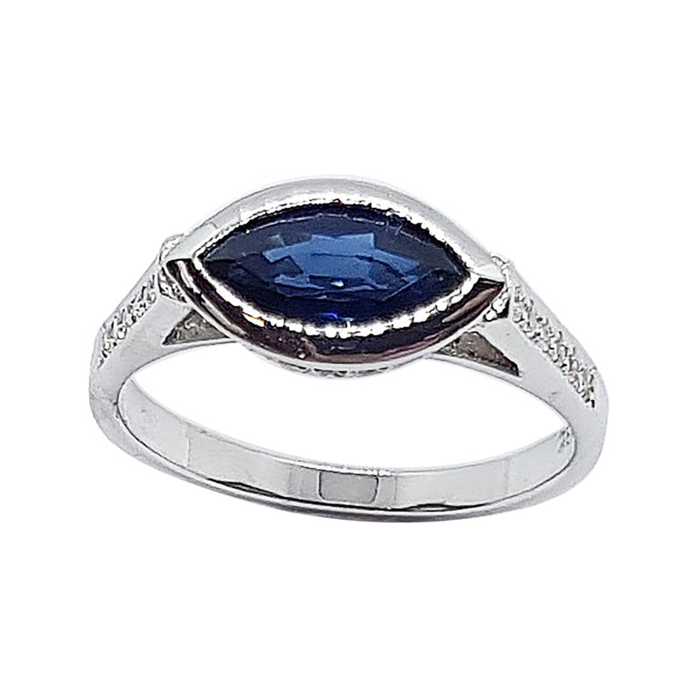 SJ1432 - Blue Sapphire 0.94 Carat with Diamond 0.18 Carat Ring Set in 18 Karat White Gold