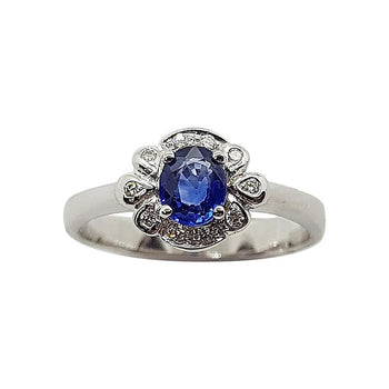 SJ1936 - Blue Sapphire with Diamond Carat Ring Set in 18 Karat White Gold Settings