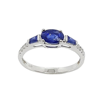 SJ1706 - Blue Sapphire with Diamond Ring Set in 18 Karat White Gold Settings