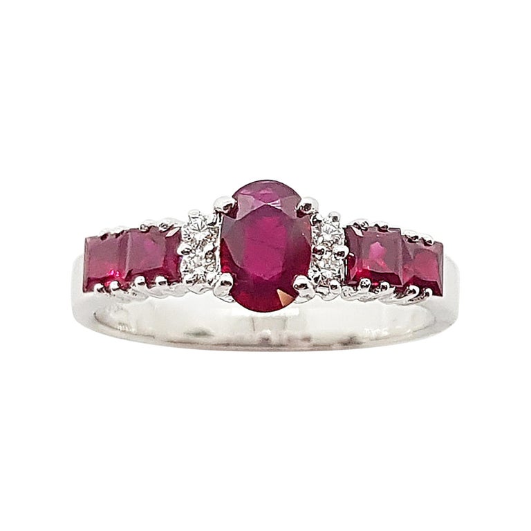 SJ1953 - Ruby with Diamond Ring Set in 18 Karat White Gold Settings
