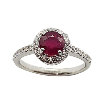 SJ1539 - Round Cut Ruby with Diamond Ring Set in 18 Karat White Gold Setting