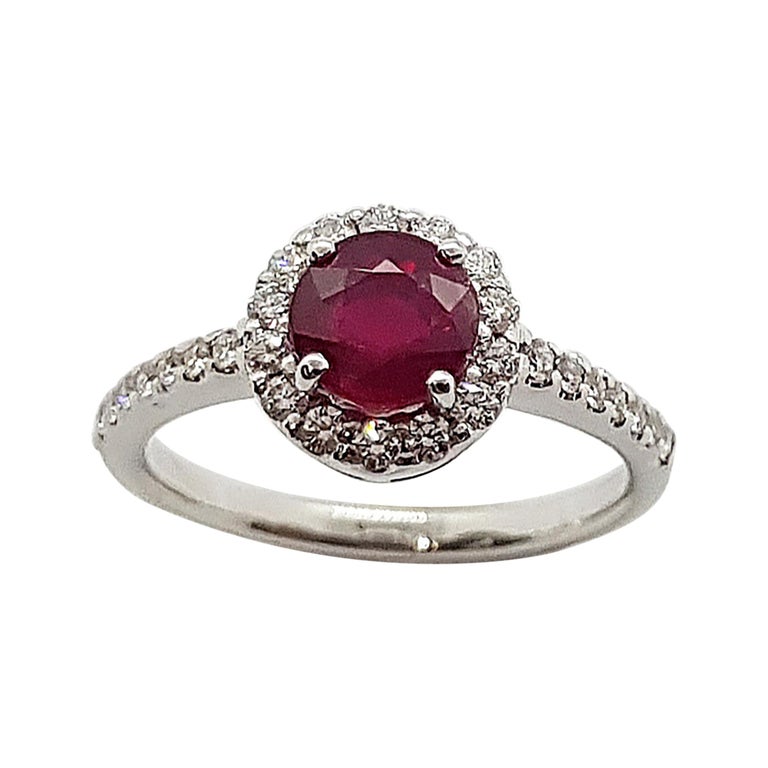 SJ1539 - Round Cut Ruby with Diamond Ring Set in 18 Karat White Gold Setting