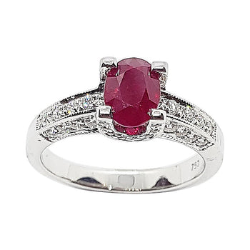 SJ1706 - Ruby with Diamond Ring Set in 18 Karat White Gold Setting