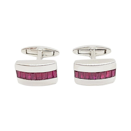 SJ1471 - Ruby Cufflinks Set in 18 Karat White Gold Settings