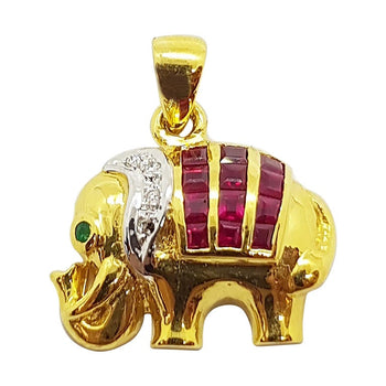 SJ1373 - Ruby with Diamond and Emerald Elephant Pendant Set in 18 Karat Gold Settings