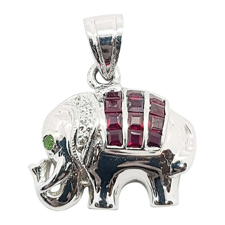 SJ1786 - Ruby with Diamond Elephant Pendant Set in 18 Karat White Gold Settings