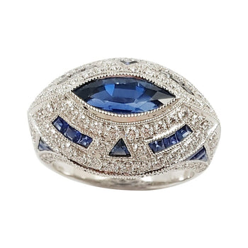 SJ1606 - Blue Sapphire with Diamond Ring Set in 18 Karat White Gold Settings