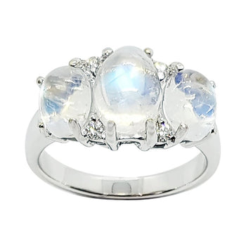 SJ1548 - Moonstone with Diamond Ring Set in 18 Karat White Gold Settings