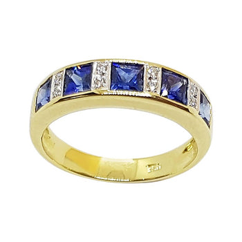 SJ1846 - Blue Sapphire with Diamond Ring Set in 18 Karat Gold Settings