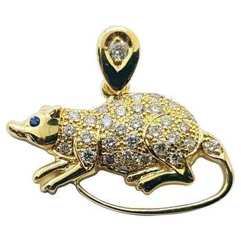 SJ1786 - Brown Diamond with Blue Sapphire Rat Chinese Zodiac Pendant in 18 Karat Gold